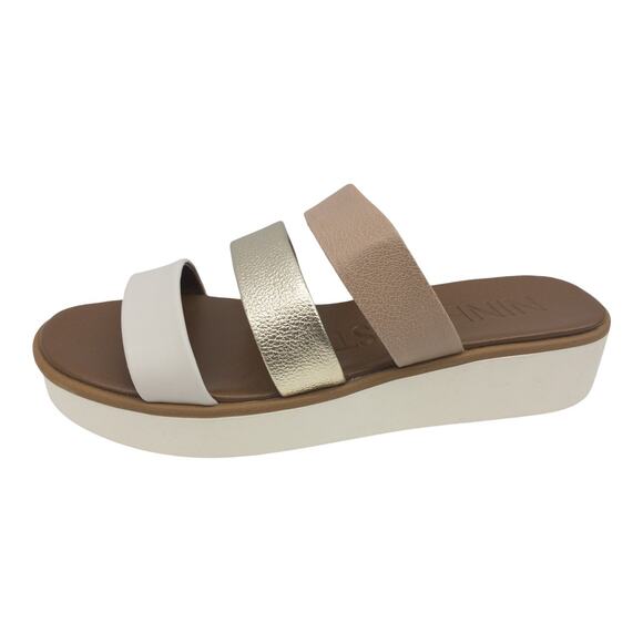 Nine West Brown Metallic Gold White Zoili Leather Platform Mule Sandals 8.5 - Picture 2 of 10